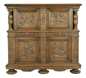 Antique Danish Renaissance Revival Carved Oak Bar Cabinet, Circa 1890s