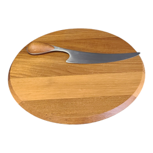 Vintage Dansk Teak Wood Round Cheese Board & Knife Set, Made in Denmark