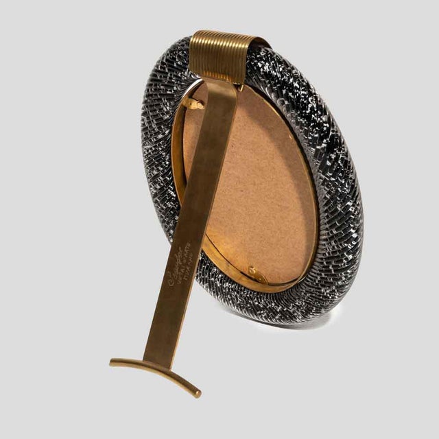 1970s Oval Black Murano Glass Picture Frame with Silver Inclusions, 1970s For Sale - Image 5 of 8