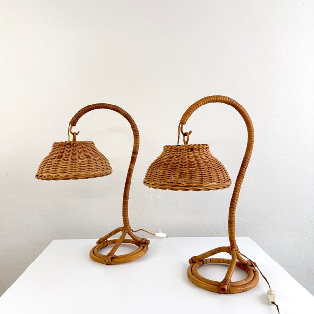 Wicker Bedside Lamps, Italy, 1960s, Set of 2 For Sale - Image 4 of 12