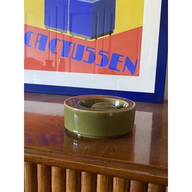 Midcentury green ceramic ashtray Sicart 1969s Italy H: 6 cm Diam. 15.5 cm Labeled on the base. Conditions: excellent...