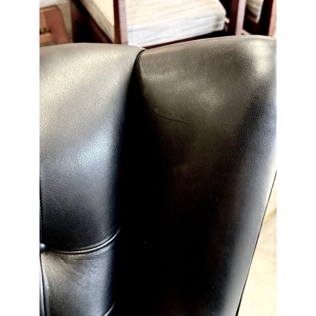 Mid 20th Century Hans Wegner A.P. Stolen Papa Bear Chair AP-19 & Ottoman Redone in Black Leather For Sale - Image 11 of 18