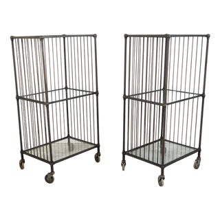 Vintage Industrial Carts with Glass Shelves and Casters, Sold Individually For Sale