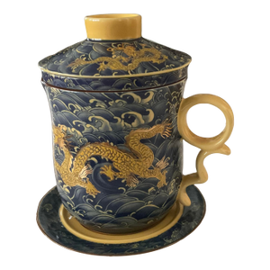 Chinese Ceramic Teacup Set With Dragon Design