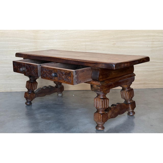 Baroque 19th Spanish Low Console Table with Solomonic Legs & Two Carved Drawers For Sale - Image 3 of 18