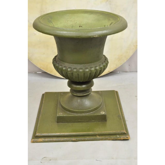 Italian Classical Cast Iron Urn Planter Pedestal Base Round Marble Dining Table For Sale - Image 12 of 12