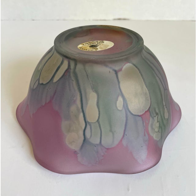 Hand-Painted Nouveau Art Glass Ruffled Bowl in Amethyst & Iridescent Pastels For Sale - Image 4 of 8