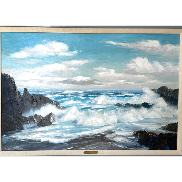 Mid-Century Modern Bennett Bradbury (1914–1991) Mid-Century Oil Painting "Rough Sea From Maui" For Sale - Image 3 of 15