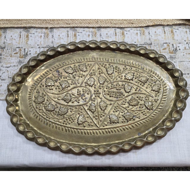 1940s Old World Oval Tray Large 24 Inch Embossed Floral Platter Authentic Well Preserved. For Sale - Image 17 of 17