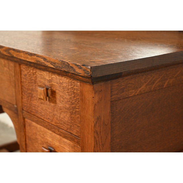 Limbert Style Antique Mission Oak Arts & Crafts Vanity or Dressing Table With Mirror, Circa 1910 For Sale - Image 10 of 14