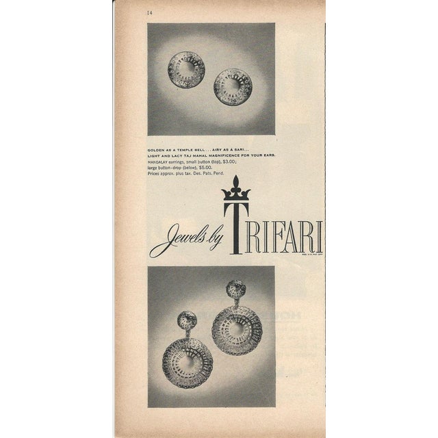 Vintage 1955 Signed Crown Trifari "Mandalay" Rhodium Plated Filigree Drop Clip Earrings-2 Pieces For Sale - Image 9 of 11