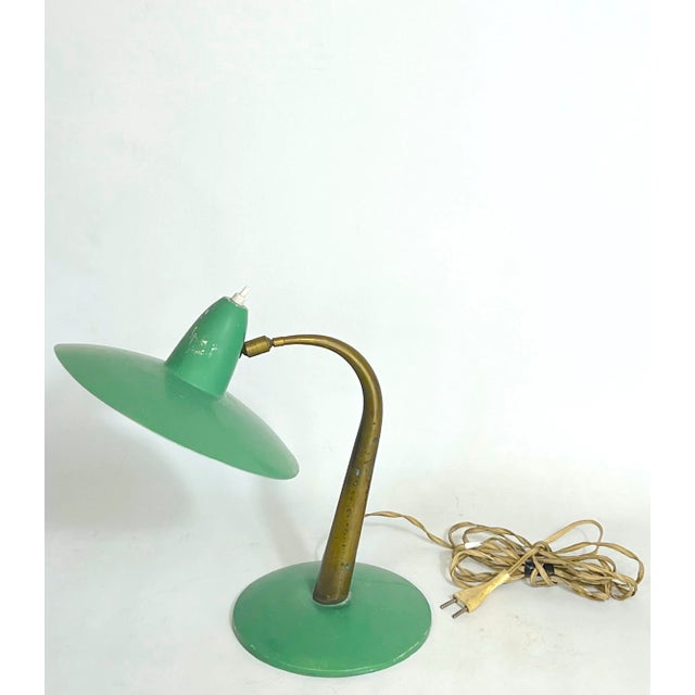 Mid-Century Modern Italian Brass and Green Lacquer Table Lamp, 1950s For Sale - Image 13 of 15