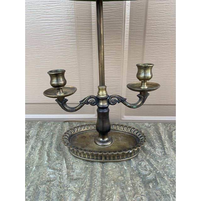 Mid-20th Century French Provincial Brass Bouillotte Lamp With Green Shade For Sale In South Bend - Image 6 of 10