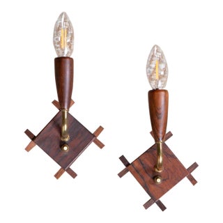 1960s Danish Modern Rosewood Wired Wall Sconces - a Pair For Sale