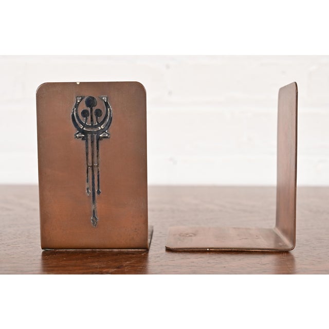 Silver Crest Arts & Crafts Sterling Silver on Bronze Bookends, Pair For Sale - Image 10 of 14