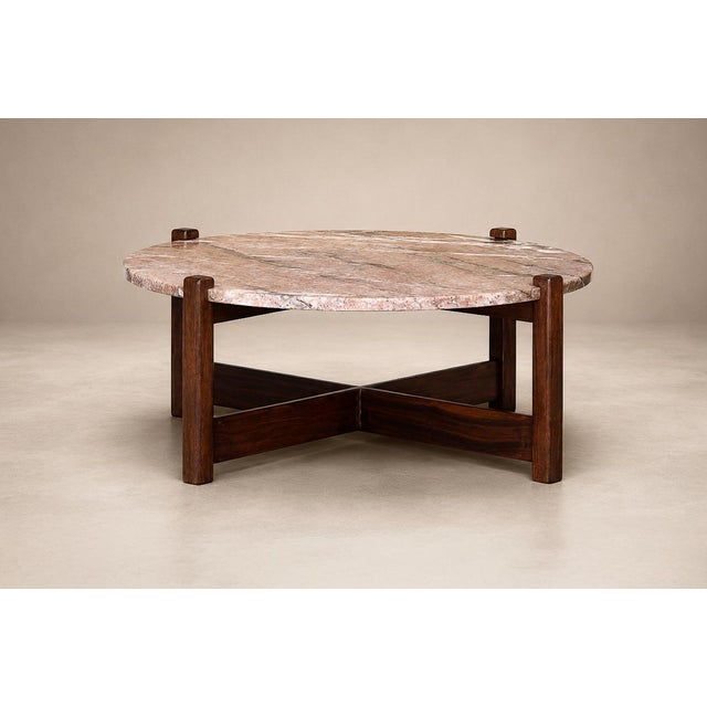 Wood Brazilian Modern Coffee Table in Rosewood & Pink Granite, Fátima, 1960s For Sale - Image 7 of 14