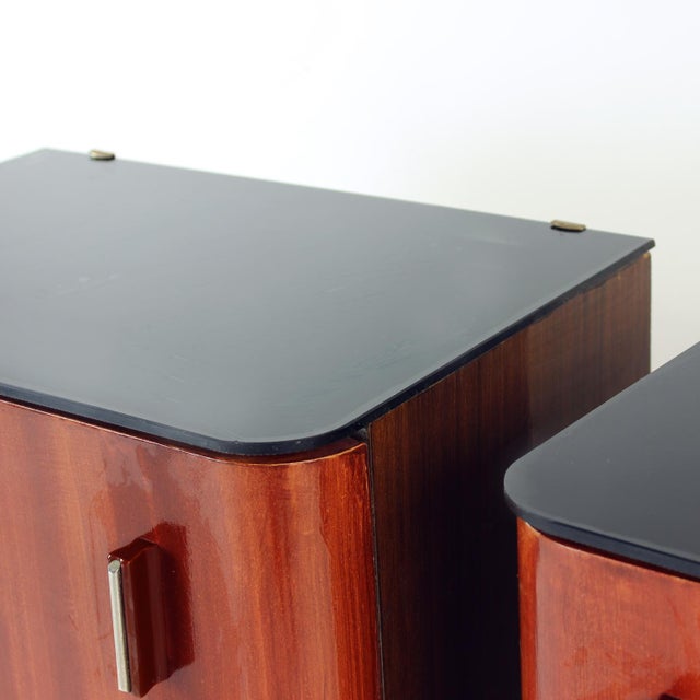 Wood Vintage Bedside Tables with Black Glass, Czechoslovakia, 1960s, Set of 2 For Sale - Image 7 of 9