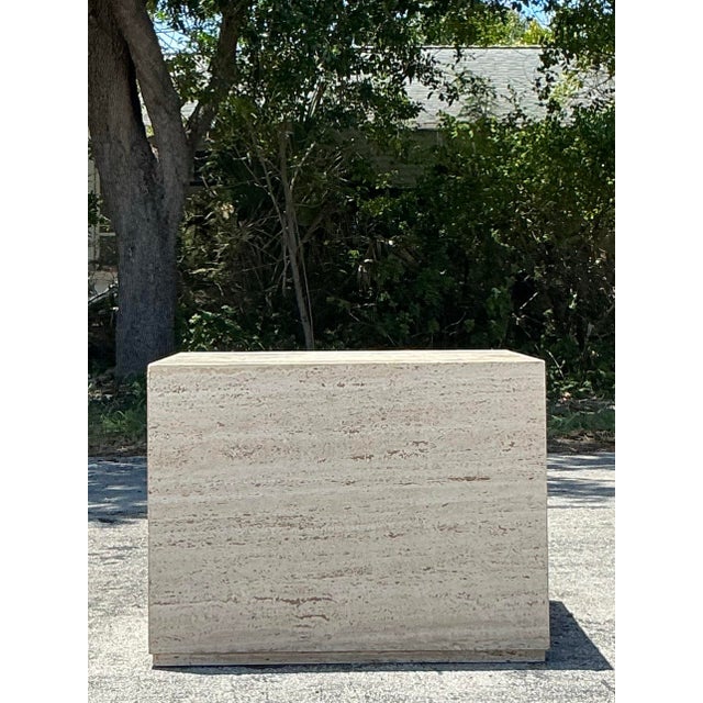 Vintage Boho Travertine Cube Side Table For Sale - Image 4 of 8