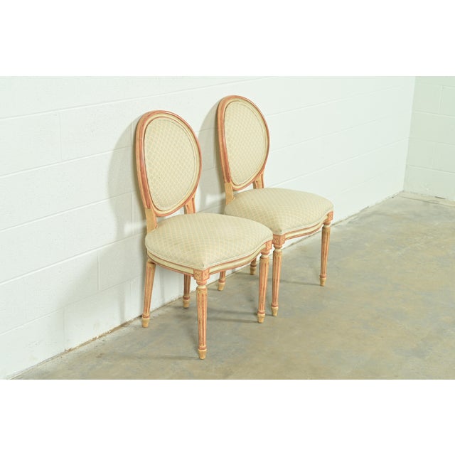 Baker Furniture Company Baker Furniture French Regency Louis XVI Cream and Pink Lacquered Side Chairs or Dining Chairs, Pair For Sale - Image 4 of 14
