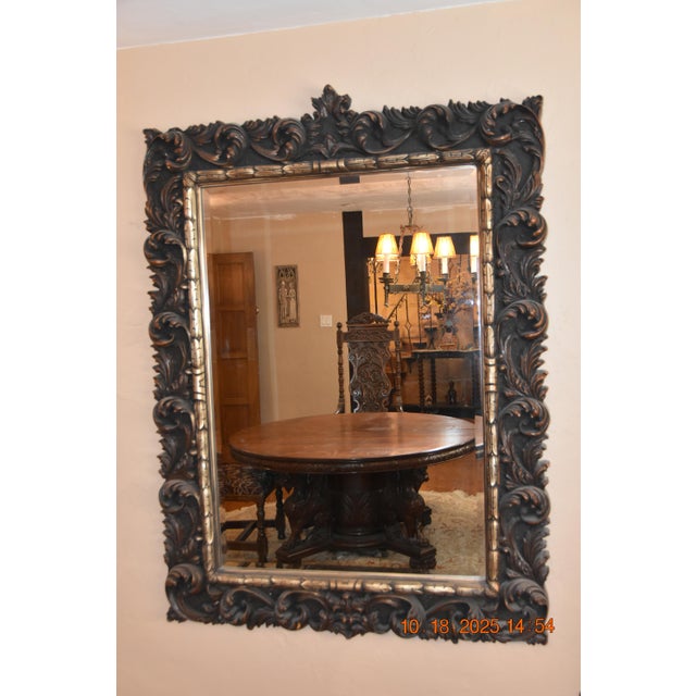 Chestnut 1980s Large Heavily Carved Beveled Glass Wall Mirror For Sale - Image 8 of 8