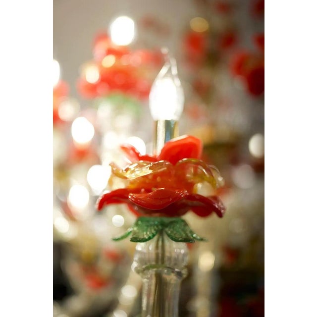 19th Century Murano Glass Rezzonico Style Chandelier with Red Roses For Sale - Image 11 of 15