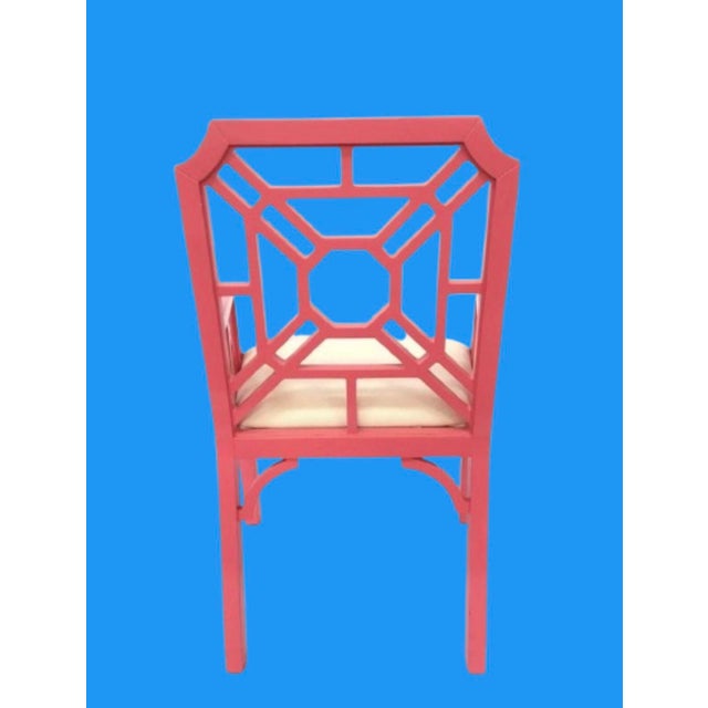 Fabulous Lilly Pulitzer Pink Chinese Chippendale Dining Arm Chairs or Accent Chairs - A Pair For Sale In Miami - Image 6 of 7