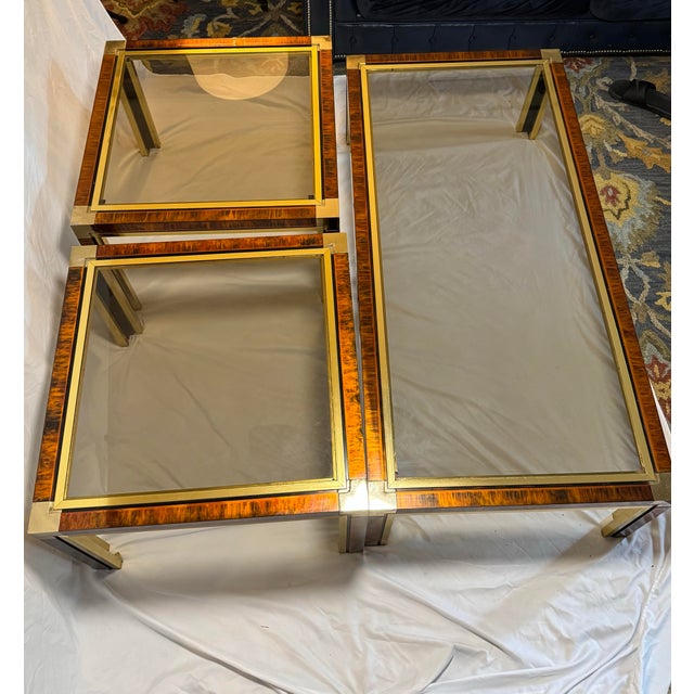 Maison Jansen 1970s Italian Brass & Faux Tortoiseshell Coffee Table With Pair of End Tables — Romeo Rega Style For Sale - Image 4 of 11