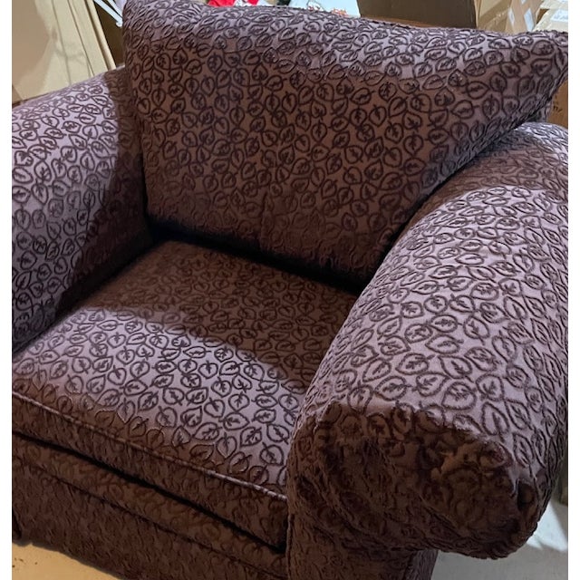 Custom Handmade Purple Chenille Armchair With Leaf Pattern For Sale - Image 4 of 8