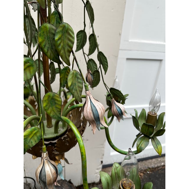 Metal Vintage Green and Gold Country French 8 Light Chandelier For Sale - Image 7 of 9