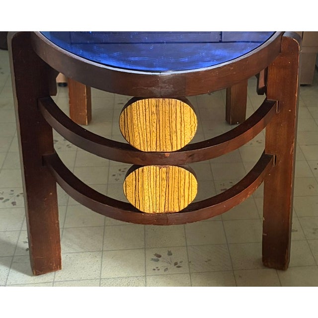 Mid 20th Century Art Deco Oval Coffee Table, or Side Table, With Original Cobalt Blue Glass Top For Sale - Image 5 of 10