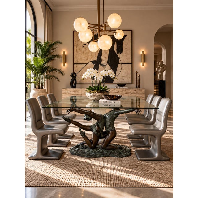 Exceptional vintage sculptural dining table by Léela Art, featuring a dramatically posed male and female ballet dancer...