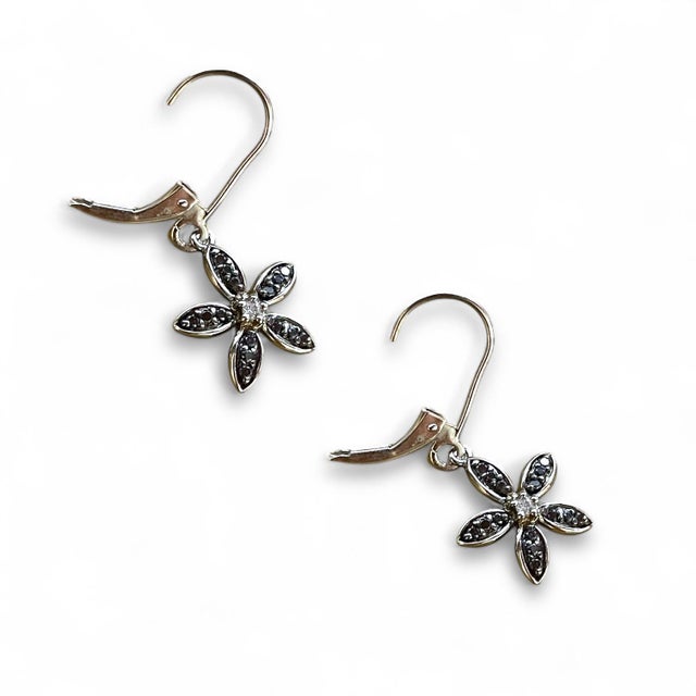 Modern Black Diamond Flower Earrings - 2 Pieces For Sale - Image 3 of 4