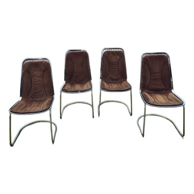 Set of 4 Attributed to Gastone Rinaldi Cantilever Chrome Design Chairs Rima Italy 1970 MCM For Sale