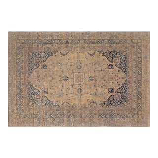 1920s Persian Kirman Botanic Beige, Brown, Black Handmade Wool Rug For Sale