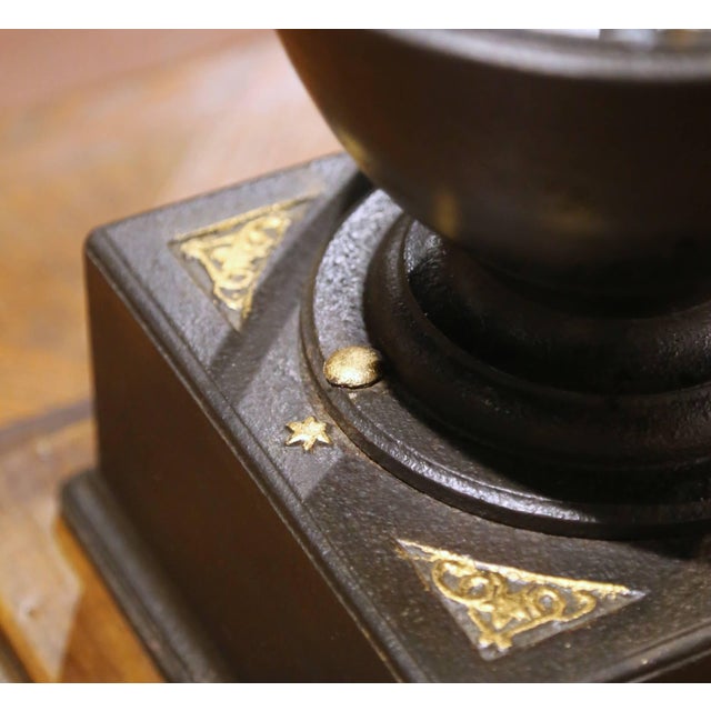 French Cast Iron and Wood Coffee Grinder With Crank and Drawer, Dated 1901 For Sale - Image 13 of 16