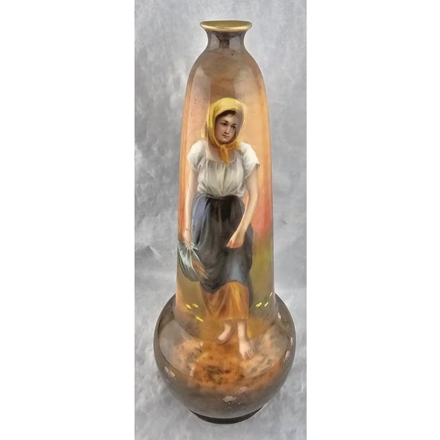 A rare and collectible Luscian Ware hand-painted vase, signed by listed German artist Engelbert Brodel (1848–1938). This...