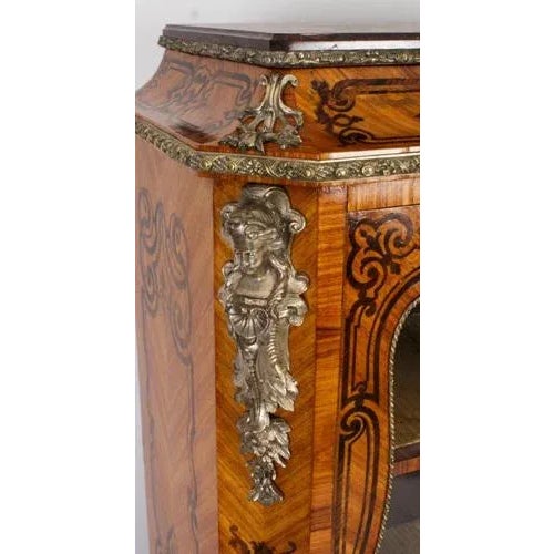 Wood Antique Loius XV Revival Marquetry Kingwood Vitrine Display Cabinet For Sale - Image 7 of 18