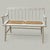 Hand Painted White Spindle Back Bench with Rush Seats and a Stenciled Folk Art Style Botanical Pattern Rush Seats are in...