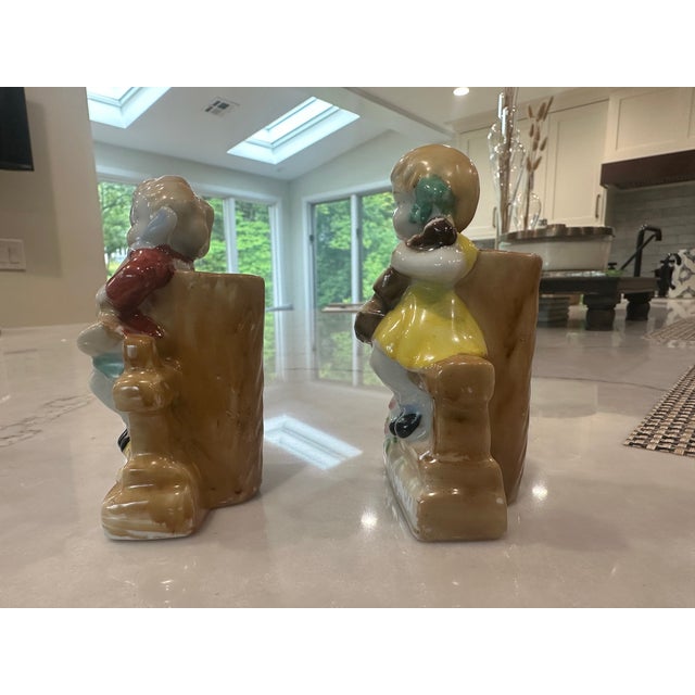 Vintage Occupied Japan Pair of Figurines Playing Instruments For Sale - Image 9 of 11