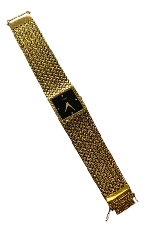 Piaget Black Diamond Dial 18 Karat Yellow Gold Mesh Design Vintage Estate Watch