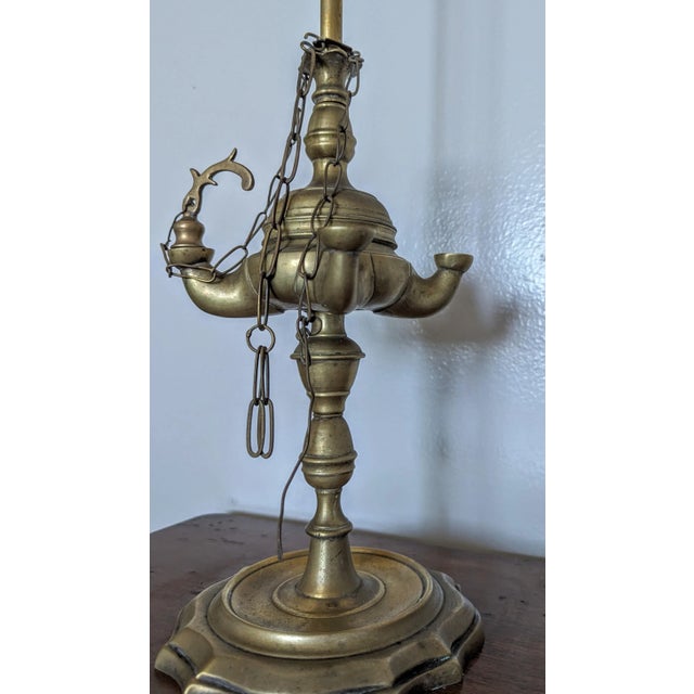 Traditional Mid 19th Century Brass Oil Lamp 4 Burners For Sale - Image 3 of 4