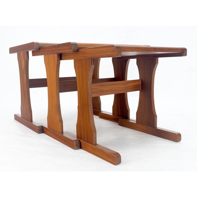 Hammered Copper Top & Teak Set of 3 Nesting Side End Tales Stands Danish MINT For Sale - Image 14 of 16