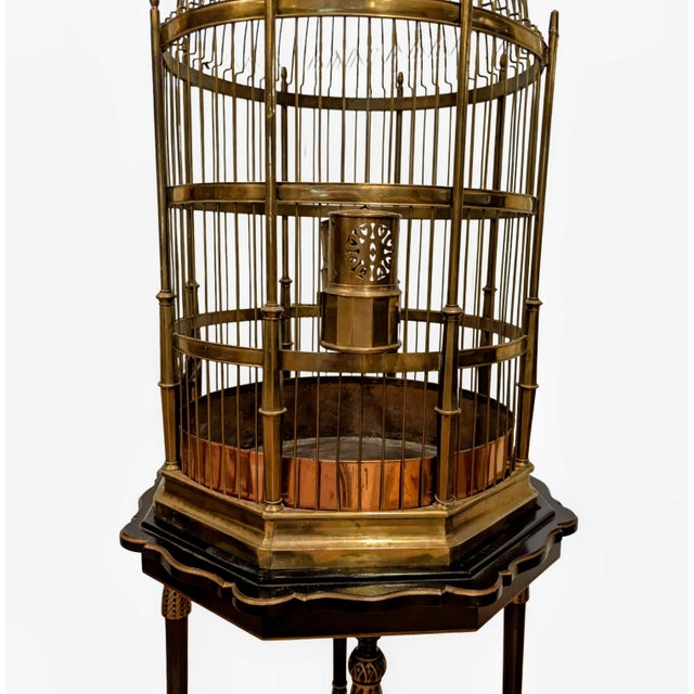 1960s Grand Victorian Style Brass and Copper Birdcage on Custom Made Designer Hexagon Table/ Stand For Sale - Image 11 of 15