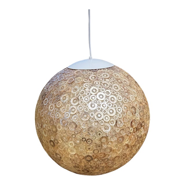 Worlds Away Croc Capiz Shell 20” Round Ball Pendant Light For Sale