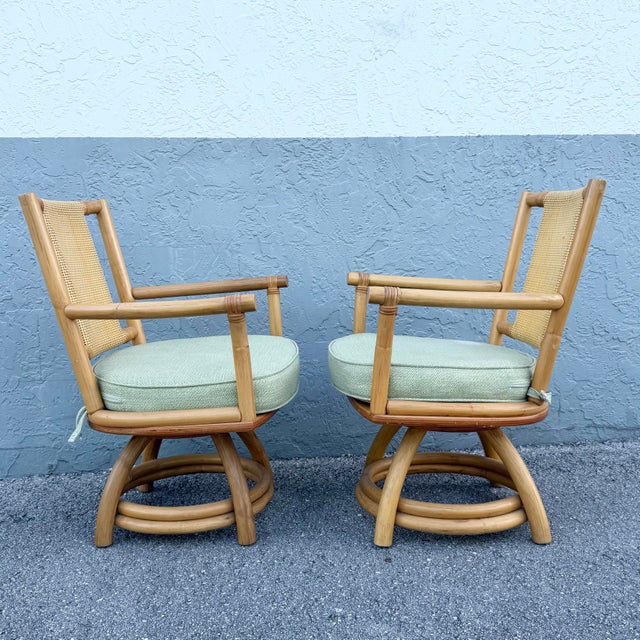 Late 20th Century Boho Chic Rattan and Cane Dining Set - 5 Pieces For Sale - Image 5 of 12
