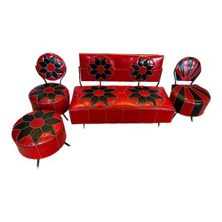 1960s Relax Pouff Seating Sofa, Chairs, & Ottoman - 4 Pieces For Sale