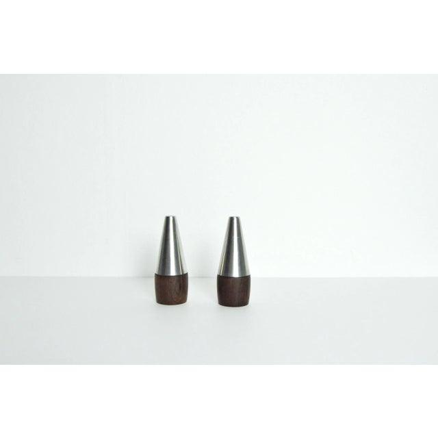 Brown Danish Modern Teak and Stainless Steel Salt and Pepper Shakers, 1960s, Set of 4 For Sale - Image 8 of 12
