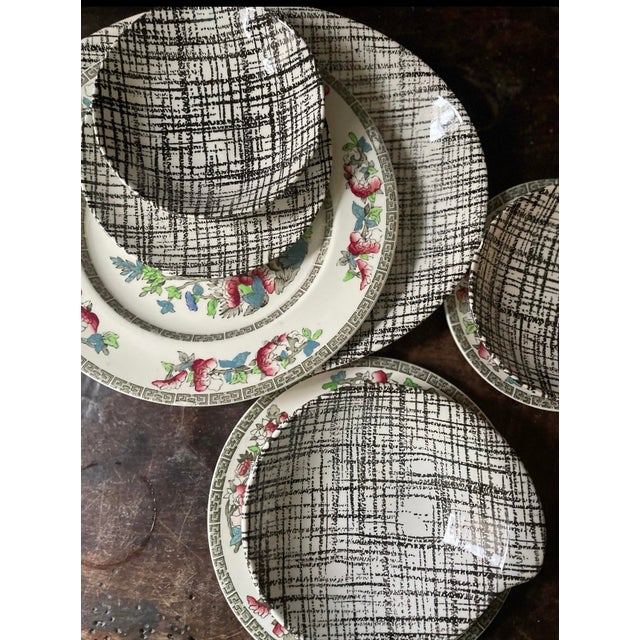 Ceramic Set of Four (4) Black and White Royal China Bowls in Tweed MCM For Sale - Image 7 of 9