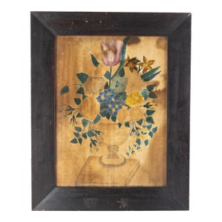 19th Century American Folk Art Watercolor Theorem on Velvet Floral Still Life For Sale