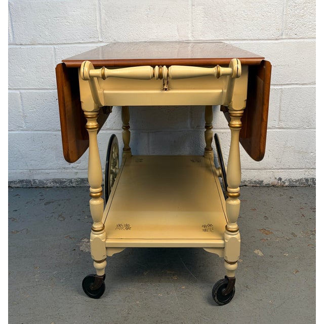 Vintage Ethan Allen Stenciled Drop Leaf Tea Cart For Sale In New York - Image 6 of 18